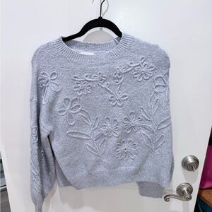 Floral Embroidered Blue/Grey Sweater